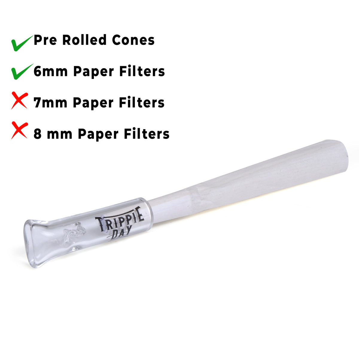 Reusable Glass filter Tips for joints – 10 Pack | Clear 9mm Outer Diameter Tips for Pre rolled Cones, 6mm Inner Diameter, 35mm Length