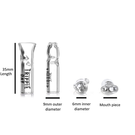 Reusable Glass filter Tips for joints – 10 Pack | Clear 9mm Outer Diameter Tips for Pre rolled Cones, 6mm Inner Diameter, 35mm Length