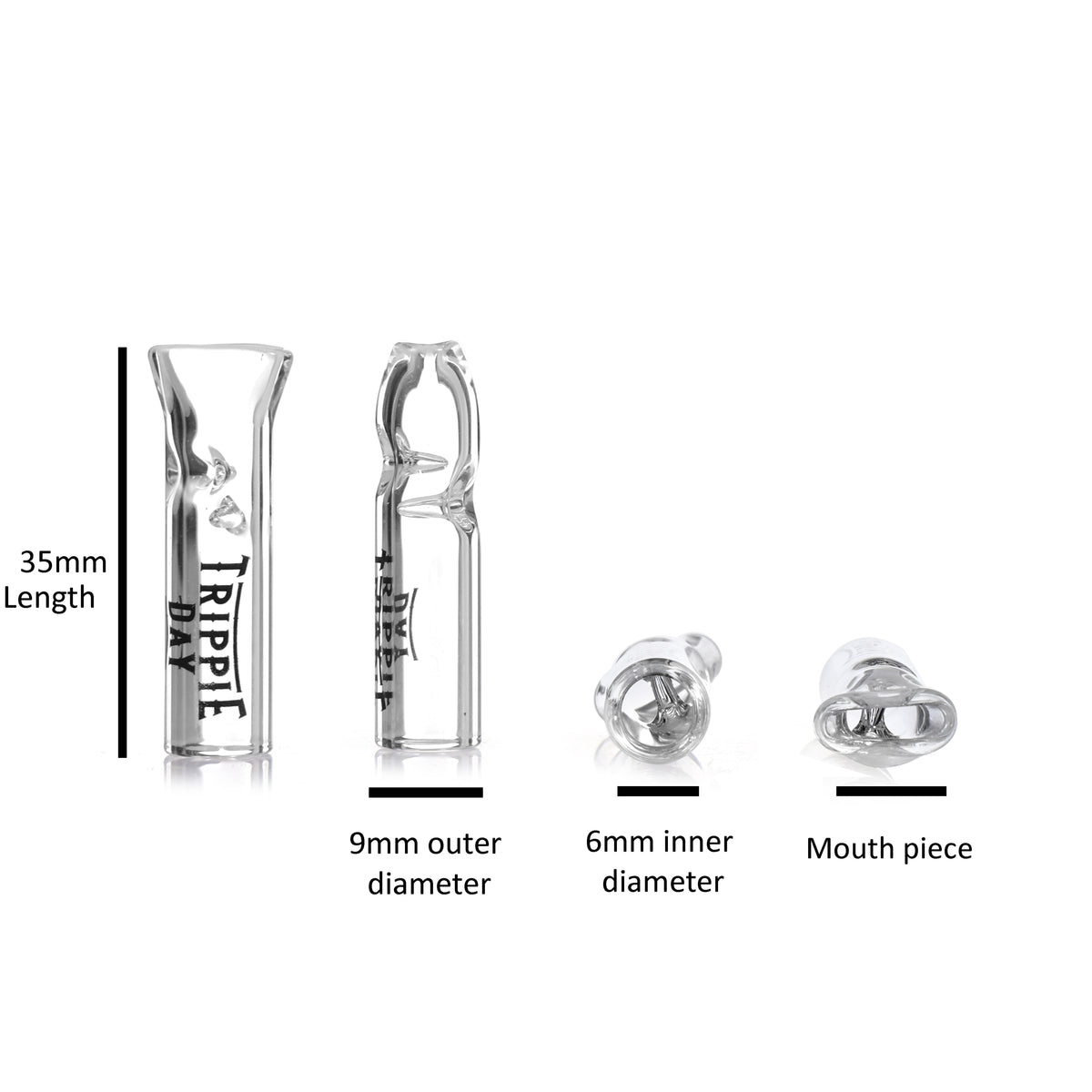 Reusable Glass filter Tips for joints – 10 Pack | Clear 9mm Outer Diameter Tips for Pre rolled Cones, 6mm Inner Diameter, 35mm Length